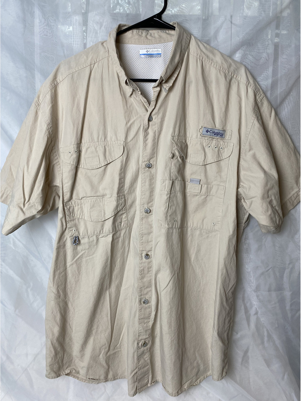 Columbia PFG beige short sleeve fishing shirt L